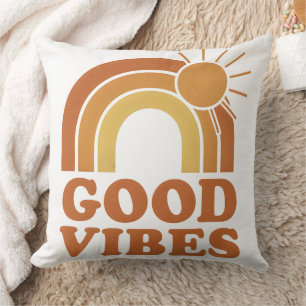 Coussin décoratif Soleil Arc-en-ciel Rétro "Good V
