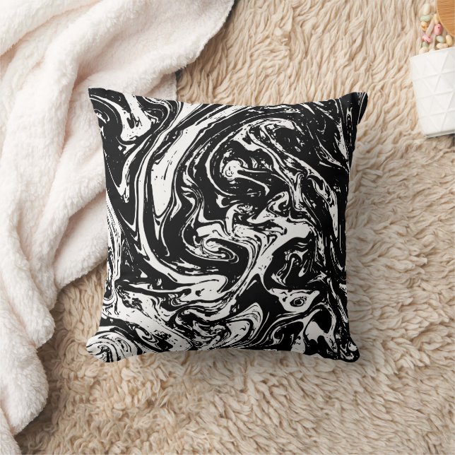 Coussin décoratif style marbre noir et blanc (Couverture)
