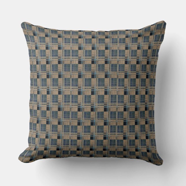 Coussin décoratif tissé panier bleu et marron 50 x (Recto)
