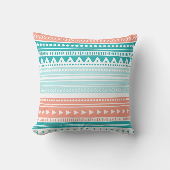 Coussin décoratif tribal turquoise de corail (Recto)