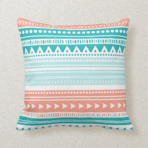 Coussin décoratif tribal turquoise de corail