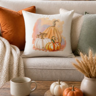 Coussin décoratif trio de citrouilles à l'aquarell