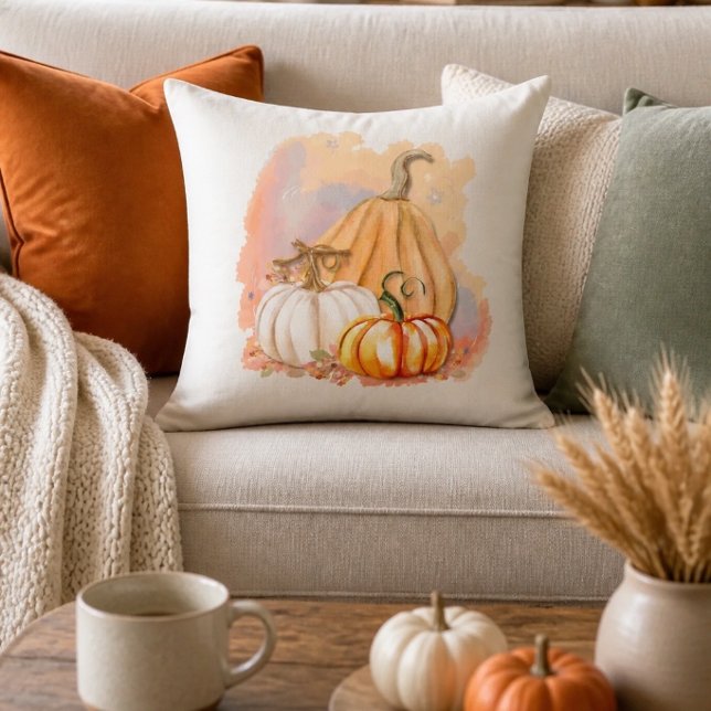 Coussin décoratif trio de citrouilles à l'aquarell (Créateur téléchargé)