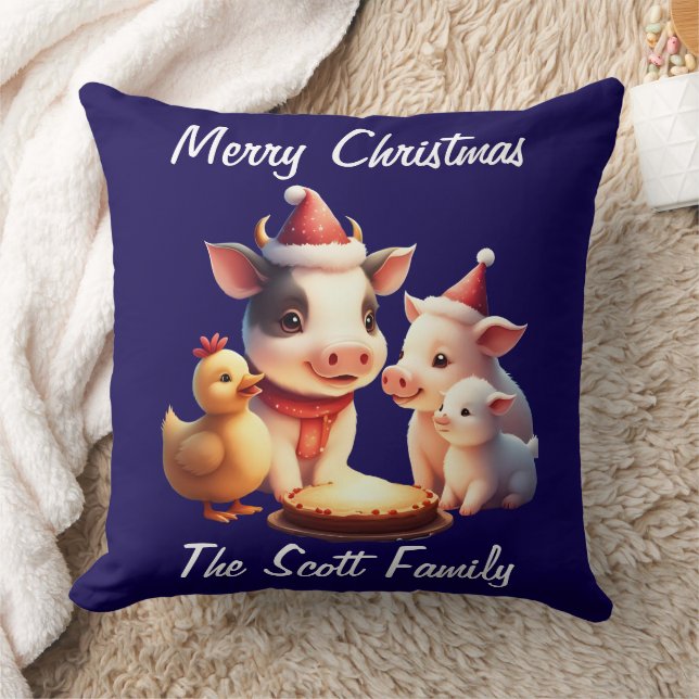 Coussin décoratif vache, agneau, cochon et poulet (Couverture)