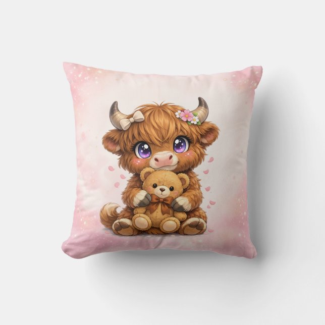 Coussin décoratif vache des Highlands mignonne (Recto)