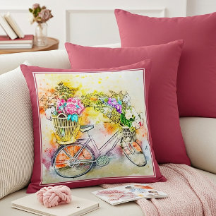 Coussin décoratif vélo et fleurs