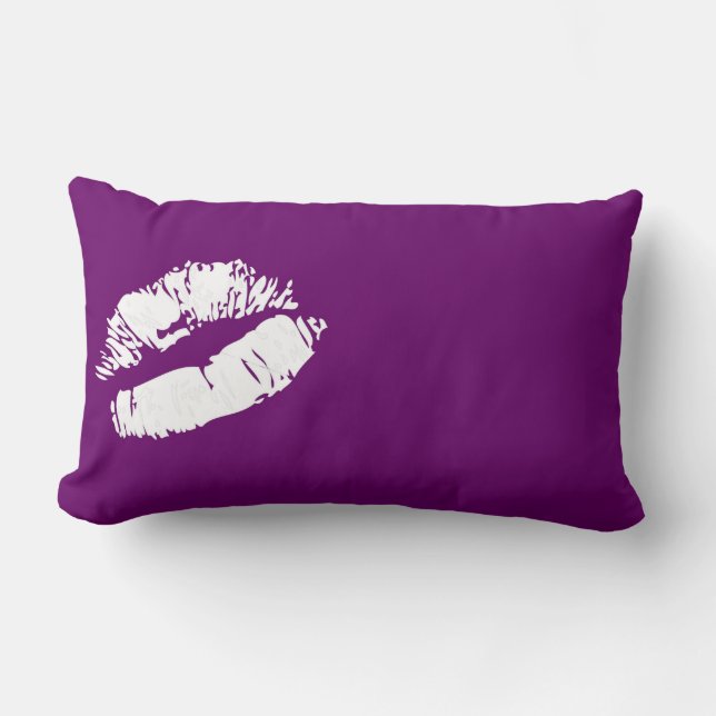 Coussin décoratif violet blanc lèvre lisse (Recto)