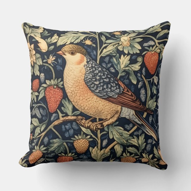 Coussin décoratif William Morris à motif d'oiseau (Recto)
