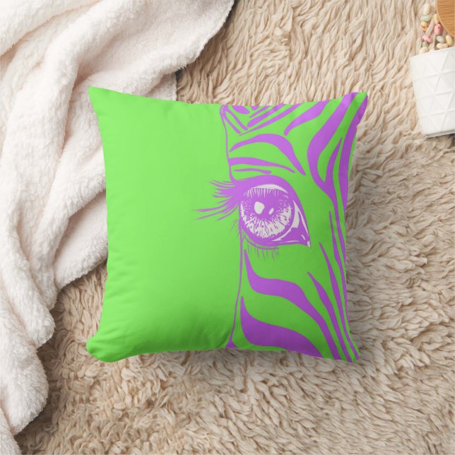 Coussin décoratif zèbre vert citron rose (Couverture)