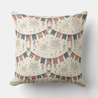 Coussin Décoration Américaine Bunting & Feux d'Artifice