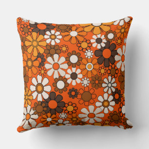 Coussin Décoration Bohème Fleurie Marron Orange Rétro 70