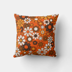 Coussin Décoration Bohème Fleurie Marron Orange Rétro Anné