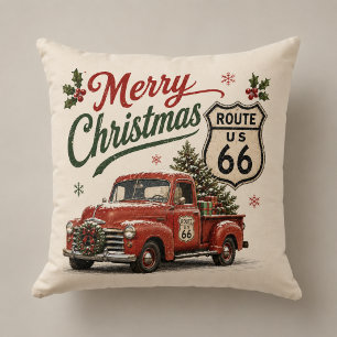 Coussin Décoration de camion de Noël Route 66 Rétro