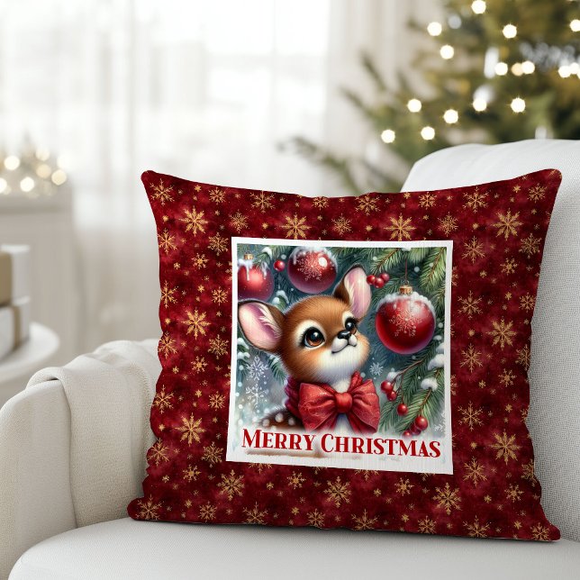 Coussin Décoration de chambre d'enfants fantaisiste pour b (Whimsical Baby Fawn Cozy Winter Kids Room Decor Christmas Pillow

)