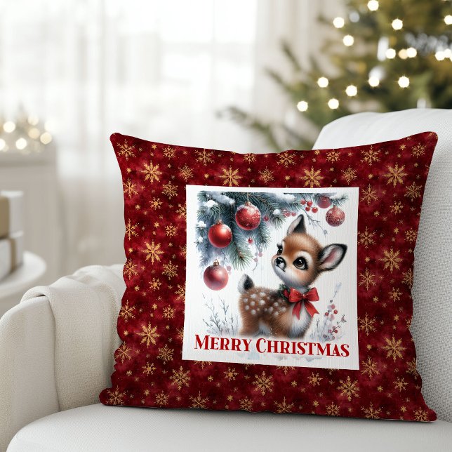 Coussin Décoration de chambre d'enfants fantaisiste pour b (Whimsical Baby Fawn Cozy Winter Kids Room Decor Christmas Pillow

)