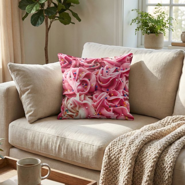 Coussin Décoration de dessert fantaisiste : glaçage rose e (Créateur téléchargé)