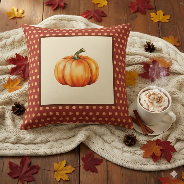 Coussin Décoration de ferme automnale avec citrouille - Ré (Decorative pumpkin pillow with fall leaves background.)