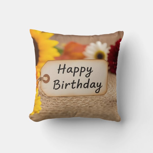 Coussin Décoration de fleurs pour étiquette d'anniversaire (Recto)