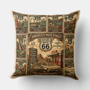 Coussin Décoration de la route 66 Art de tampon de bord de