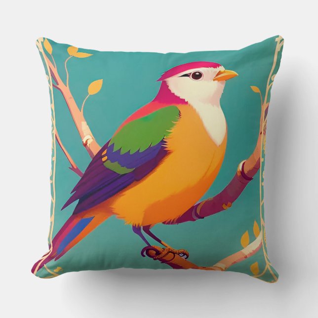 Coussin 🎨 Décoration de maison Branche Fleurie Oiseau Cha (Recto)