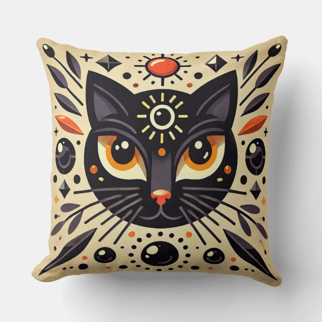 Coussin Décoration de maison Lueur Céleste Chat Noir Mysti (Recto)