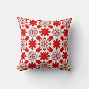 Coussin Décoration de Noël flocon de neige rouge blanc pou