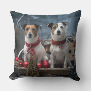 Coussin Décoration de Noël pour traîneau enneigé Jack Russ