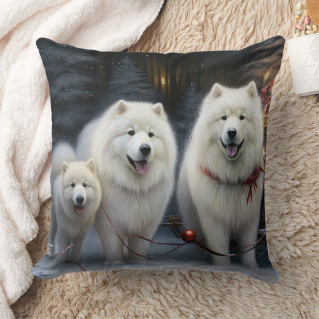 Coussin Décoration de Noël Samoyède enneigé (Couverture)