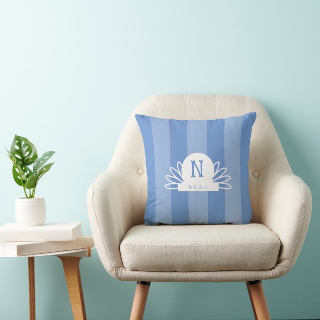 Coussin Décoration de nurserie bleu monogramme pour bébé g (Chaise)