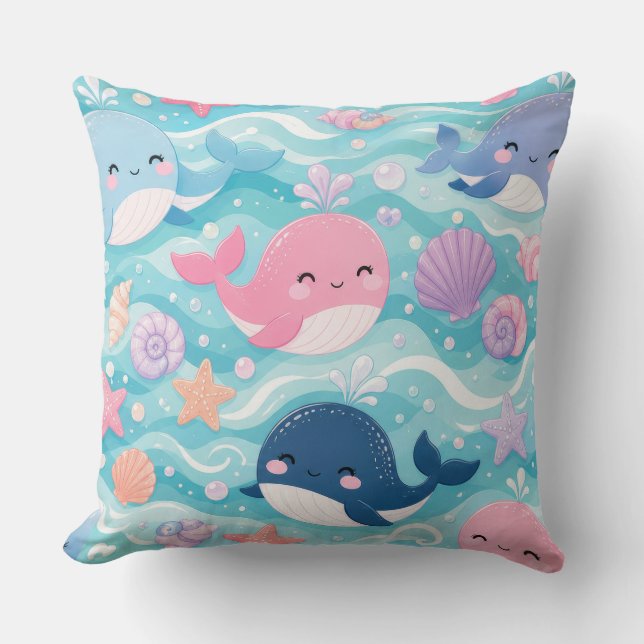 Coussin Décoration de nurserie de bébé baleine mignonne |  (Recto)