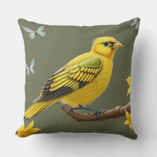 Coussin 🌿 Décoration de salon Nature Branche Oiseau Jaune