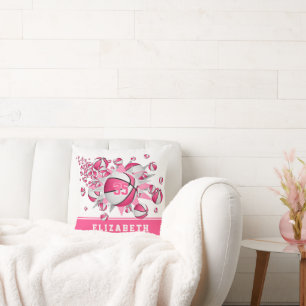 Coussin décoration de sport girly rose blanc