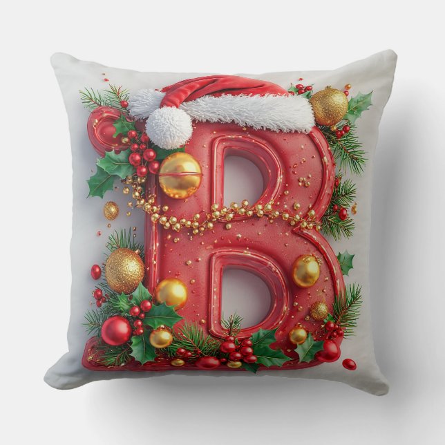 Coussin Décoration festive de Noël lettre rouge B (Recto)
