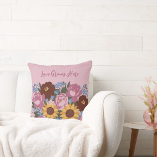 Coussin Décoration Florale L'amour grandit ici - Pivoines 