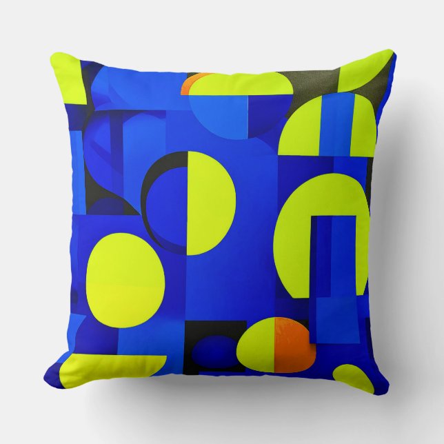 Coussin 💙 Décoration géométrique bleue et jaune pour mais (Recto)