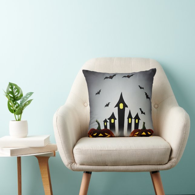 Coussin Décoration Halloween Citrouille Creepy Jack o' Lan (Chaise)