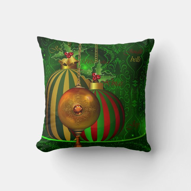 Coussin Décorations de fête de Noël or vert rouge Xmas (Recto)