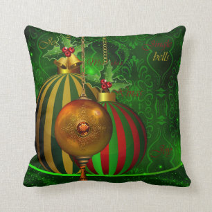 Coussin Décorations de fête de Noël or vert rouge Xmas
