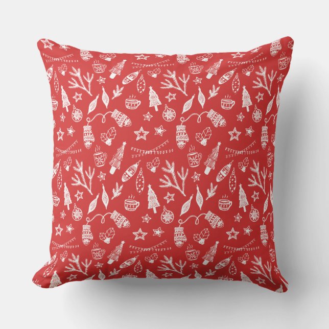 Coussin Décorations de Noël à la main Jeu de Fêtes Rouge (Recto)