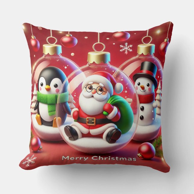 Coussin Décorations de Noël Festives avec le Père Noël (Recto)