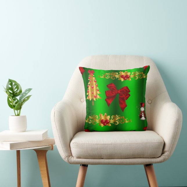 Coussin Décorations de Noël sur Vert (Chaise)