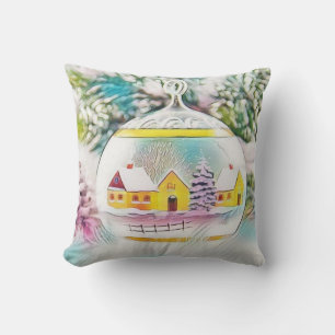 Coussin Décorations de Noël Vintage Ornements Aquarelle