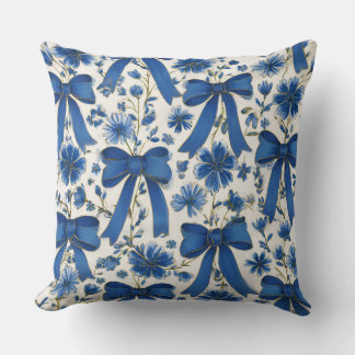Coussin Decorative Bow and Flowers Throw Pillow
