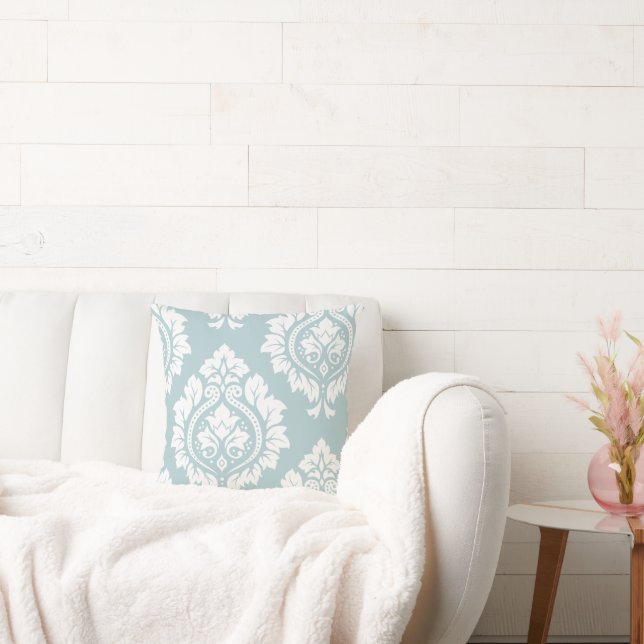 Coussin Decorative Damask Art I White on Duck Egg Blue (Canapé)