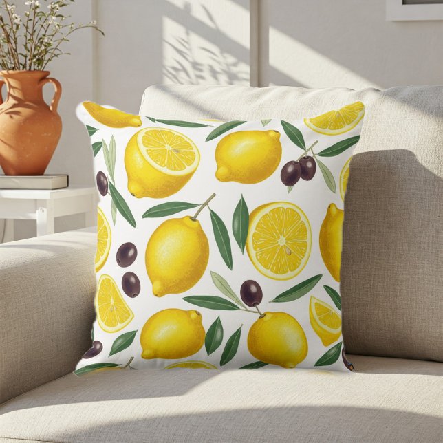 Coussin Decorative Mediterranean Lemon and Olive Pattern  (Créateur téléchargé)