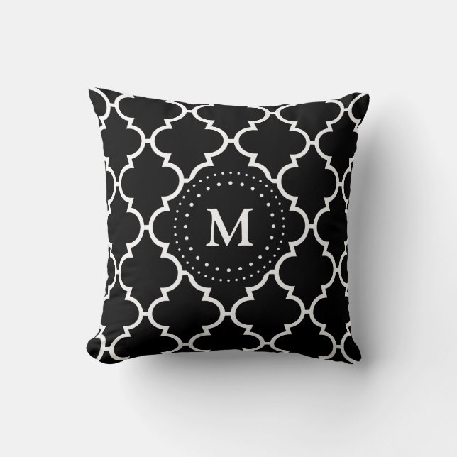 Coussin décoré d'un monogramme de motif blanc noir (Recto)