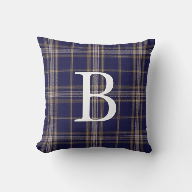 Coussin décoré d'un monogramme de plaid de tartan (Recto)