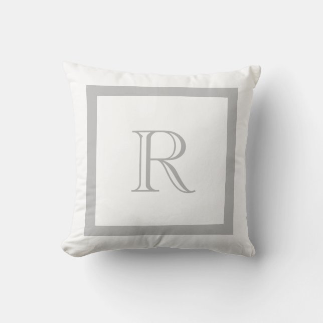 Coussin Décoré d'un monogramme gris et blanc classique (Recto)