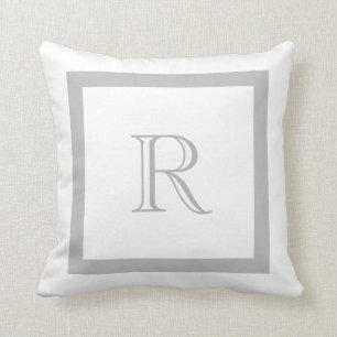Coussin Décoré d'un monogramme gris et blanc classique