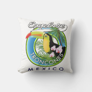 Coussin Découvrez le logo rétro de Troncones Mexique